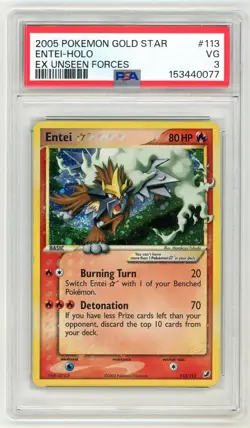 PSA 3 - Entei Gold Star - Pokemon 2005 Unseen Forces #113 VG - Image 1
