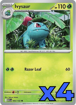 4x Ivysaur 002/132 Me01: Mega Evolution PLAYSET x4 - Pokemon TCG - NM - Image 1