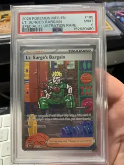PSA 9 Lt Surge’s Bargain #185 IR Illustration Rare 2025 Pokemon Mega Evolution - Image 1