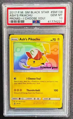 2017 Pokemon SM Black Star Promo Ash's Pikachu #SM108 PSA 10 - Image 1