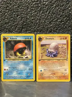 Pokemon Kabuto 56/75, Omanyte 60/75 1st Edition 2001 Yuka Morii 2 Card Lot NM - Image 1