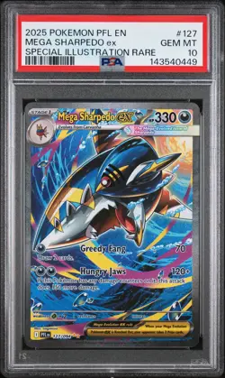 2025 POKEMON PFL EN-PHANTASMAL FLAMES #127 MEGA SHARPEDO EX PSA 10 - Image 1