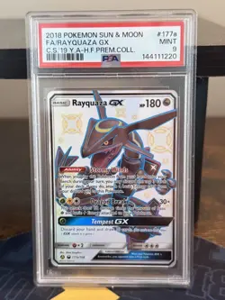 2018 POKEMON SUN & MOON CELESTIAL STORM 177a FULL ART/RAYQUAZA GX 2019 PSA 9 - Image 1