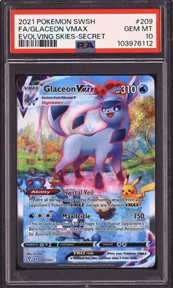 Pokemon 2021 Glaceon VMAX 209/203 Alt Art SR Evolving Skies GEM MINT PSA 10 - Image 1