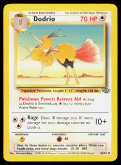 DODRIO 34/64 VINTAGE UNCOMMON JUNGLE POKEMON NM - Image 1