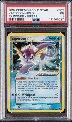 Vaporeon Gold Star 102/108 2007 Pokemon EX Power Keepers PSA 1 - Image 1