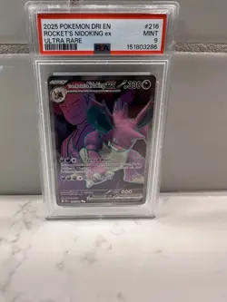 2025 POKEMON DRI EN-DESTINED RIVALS ULTRA RARE TEAM ROCKET'S NIDOKING EX PSA 9 - Image 1