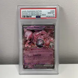 2025 POKEMON SVP EN SV BLACK STAR PROMO TEAM ROCKET'S MEWTWO EX BOX #205 PSA 10 - Image 1