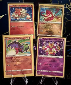 🪩 Pokemon TCG Radiant 4-Card Lot Alakazam Heatran Hawlucha Eternatus - Image 1
