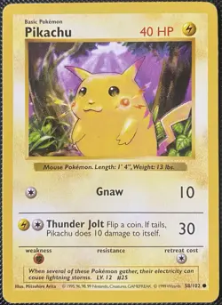 Pikachu (Red Cheeks) 058/102 Base Set (Shadowless) Regular - Pokemon Card - Image 1