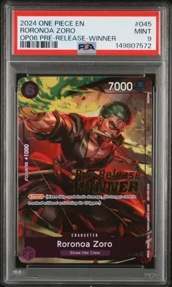 PSA 9 2024 ONE PIECE 045 RORONOA ZORO WINGS OF THE CAPTAIN PRE-RELEASE WINNER - Image 1