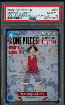 2026 One Piece EN College Basketball US Voyage #055 Monkey D Luffy PSA 10 - Image 1