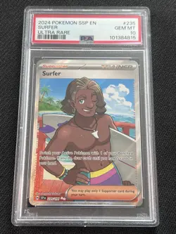 Surfer PSA 10 Ultra Rare Holo Trainer-Supporter 235/191 Surging Sparks Pokemon - Image 1