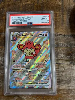 POKEMON 2023 Crown Zenith Full Art SIMISEAR Vstar #GG37 PSA 10 Gem Mint RARE - Image 1