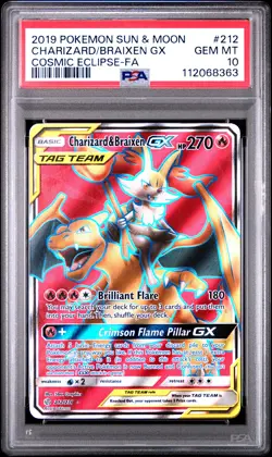 2019 POKEMON SUN & MOON COSMIC ECLIPSE FULL ART/CHARIZARD & BRAIXEN GX PSA 10 - Image 1