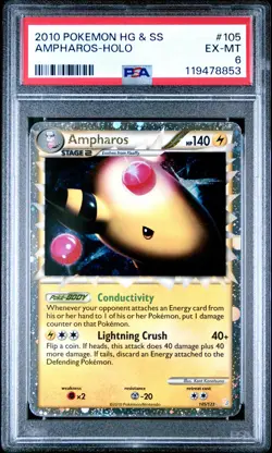 2010 POKEMON HEARTGOLD AMPHAROS PRIME #105 ULTRA RARE PSA 6 EX #119478853 - Image 1
