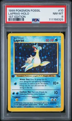 1999 POKEMON FOSSIL 1ST EDITION #10 LAPRAS - HOLO PSA 8 NM-MT *NEW CERT* - Image 1
