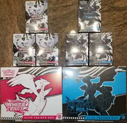 Pokemon TCG Black Bolt & White Flare Lot of 1 ETB & 3 Booster Bundles Each New - Image 1