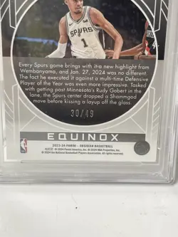 🔥2023 Panini Obsidian Equinox Wembanyama EE Purple Flood /49 Rookie Card #9 - Image 3