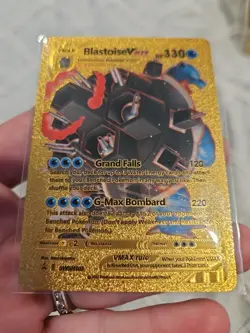Pokemon Blastoise Vmax Gold Foil Fan Art Vinyl Textured Collector Card HP330 - Image 3