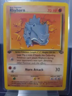 Pokemon TCG Rhyhorn Base Set 1st Edition Card 61/64 1999 English LP - Image 1