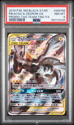Pokemon TCG Pikachu & Zekrom Tag Team GX Promo SM168 PSA 8 - Image 1