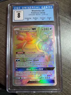 Blastoise GX 218/214 Rainbow Secret Rare Pokemon Unbroken Bonds Holo 218 CGC 8 - Image 1