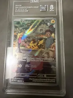 Pokemon Pikachu 173/165 Scarlet & Violet 151 Illustration Rare Holo TAG 8 - Image 1