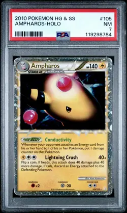 2010 POKEMON HEARTGOLD AMPHAROS PRIME #105 ULTRA RARE PSA 7 NM #119298784 - Image 1