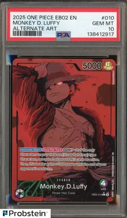 2025 One Piece EB02 EN Monkey D Luffy Alternate Art #010 PSA 10 GEM MINT - Image 1