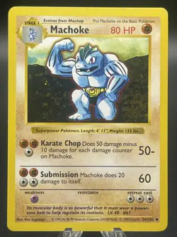 Pokemon Base Set Machoke #34/102 Uncommon Vintage Sharp Card Nice Condition! - Image 2