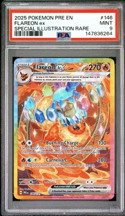 2025 POKEMON PRE EN-PRISMATIC EVOLUTIONS ILLUSTRATION RARE #146 FLAREON EX PSA 9 - Image 1