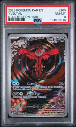 2023 POKEMON PAR EN-PARADOX RIFT ILLUSTRATION RARE #205 YVELTAL PSA 8 - Image 1