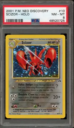 Pokemon Scizor Neo Discovery Unlimited Holo Rare #10 PSA 8 - Image 1