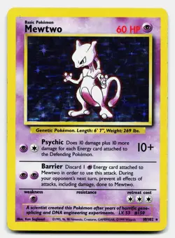MEWTWO BASE SET UNLIMITED 10/102 MP HOLO RARE POKEMON - Image 2