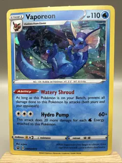 Pokemon TCG Vaporeon Black Star Promos Swsh072 Holo Promo Card LP - Image 1