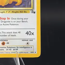 #2 Dragonite 4/62 Fossil 1999 Holo Rare WOTC Pokemon Card TCG LP front / MP back - Image 4