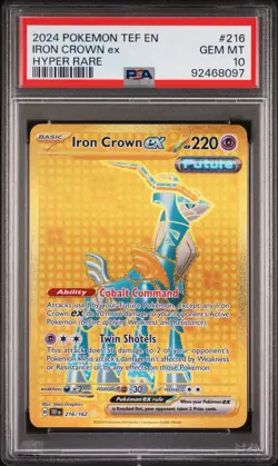 2024 POKEMON TEF EN-TEMPORAL FORCES 216 IRON CROWN EX HYPER RARE PSA 10 GOLD - Image 1