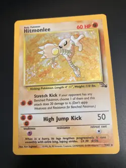 Pokemon Card, 1999 Fossil 7/62 HITMONLEE HOLO (LP) - Image 1