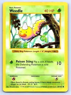 POKEMON WEEDLE BASE SET UNLIMITED BS C 69/102 ARITA LP - Image 1