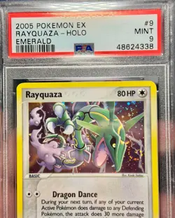 2005 Pokemon EX Emerald #9 Rayquaza Holo Swirl PSA 9 MINT - Image 1