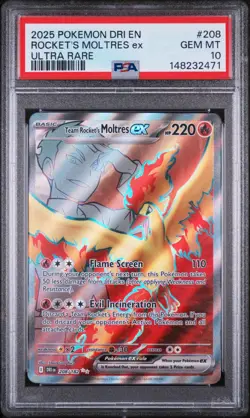 2025 POKEMON DRI EN-DESTINED RIVALS ULTRA RARE TEAM ROCKET'S MOLTRES EX PSA 10 - Image 1