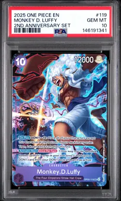 2025 ONE PIECE ENGLISH VERSION 2ND ANNIVERSARY SET #119 MONKEY D. LUFFY PSA 10 - Image 1