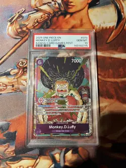 One Piece Monkey D. Luffy Bandai Card Games Fest Afro Promo OP07-073 PSA 10 - Image 1