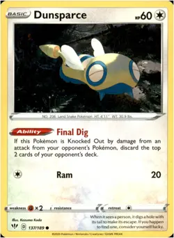 Dunsparce #137/189 - Common - Pokemon Darkness Ablaze 2020 - Near Mint - Image 1