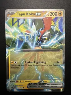Pokemon 2025 Journey Together Tapu Koko EX#051/159 Double Rare NM - Image 1