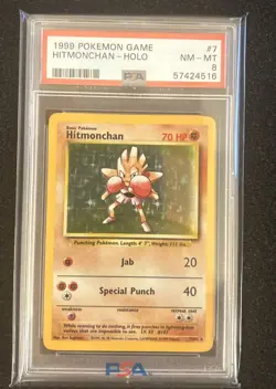 Hitmonchan 7/102 Holo Rare Pokemon 1999 Unlimited Base PSA 8 NM-MT - Image 1