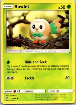 Rowlet 17/236 - SM - Cosmic Eclipse Pokemon Common NM - Image 1