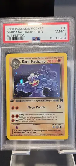 2000 Pokemon Team Rocket First Edition Dark Machamp Holo #10 PSA 8 - Image 1