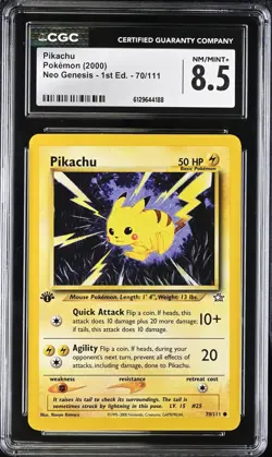 CGC 8.5 NM MINT Pikachu 70/111 Neo Genesis First 1st Edition 2000 WOTC Pokemon - Image 1